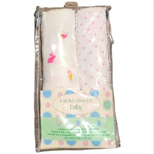 New Vtg Laura Ashley Baby - Two Pack of Muslin Swaddle Blankets